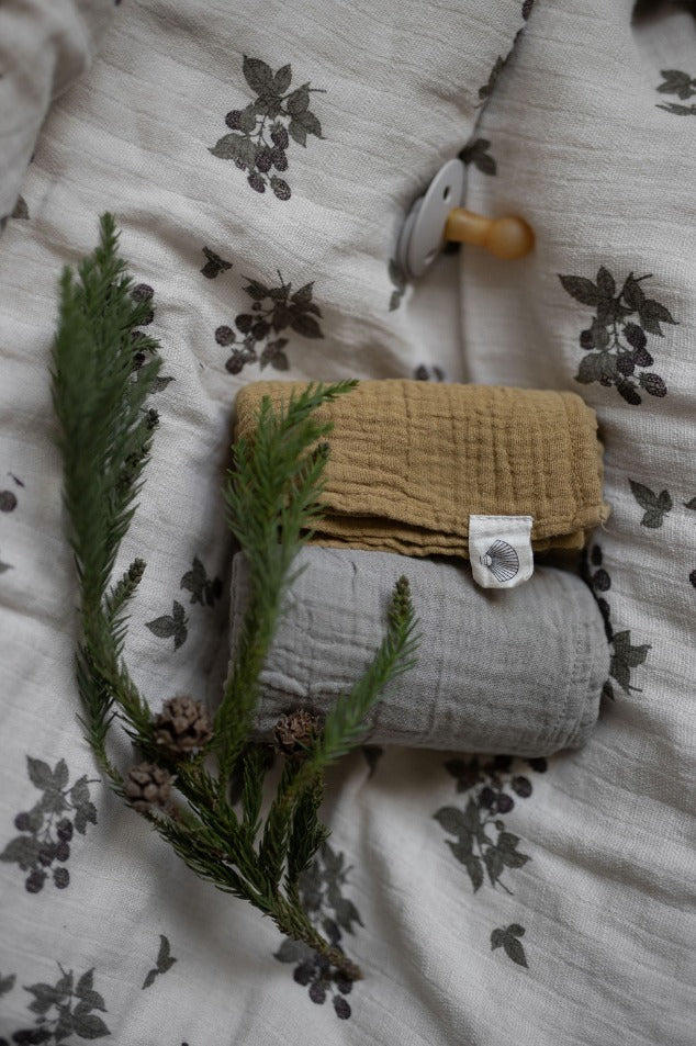 Baby Swaddle Organic blankets in Sky Grey and Yellow mustard